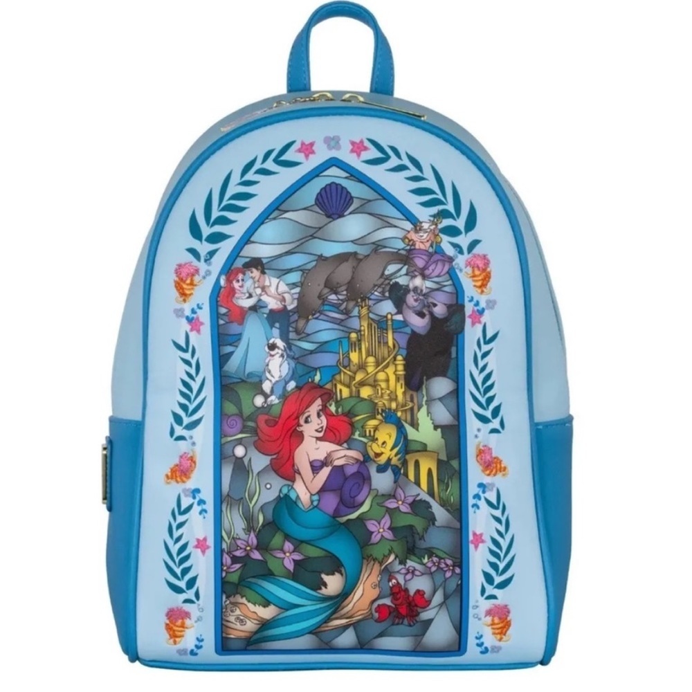 NWT Loungefly Little Mermaid Disney Stained Glass Mini Backpack - Picture 1 of 12